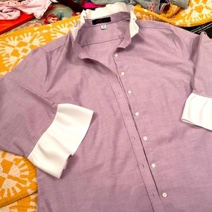 PEARLY VINE Purple Collared Shirt with Ruffled Collar and Sleeves! Size Large